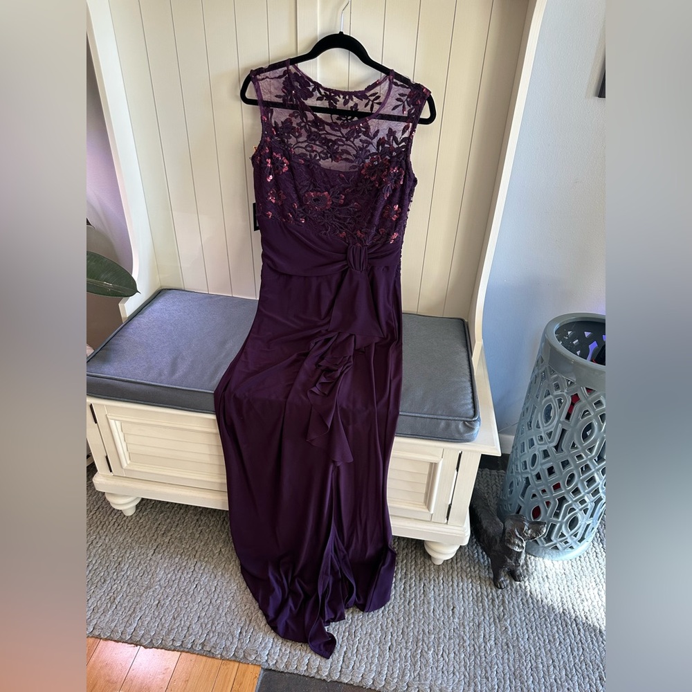 MARINA Deep Purple Maxi Dress with Lace